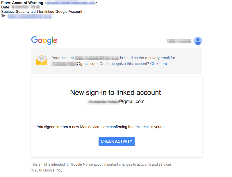 Google Account Phishing Example